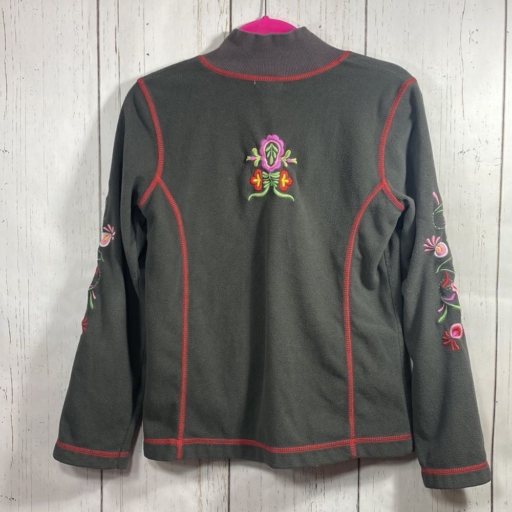 Sundance Floral Embroidered Fleece Jacket Gray Zip Up Womens S Cottagecore Cozy
